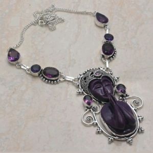 New Carved Praying Goddess Amethyst 925 Silver Necklace.